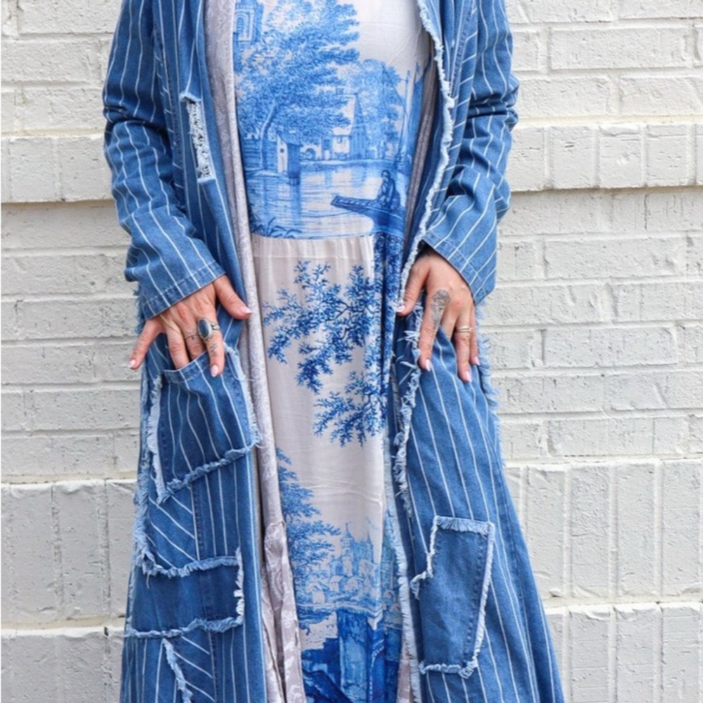 The Everyday casual long sleeve frayed denim duster jacket - Picture 2 of 6